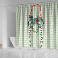 Sage Green Hawaiian Palaka Shower Curtain Kukui Nut Money Lei - Polynesian Pride