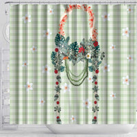 Sage Green Hawaiian Palaka Shower Curtain Kukui Nut Money Lei - Polynesian Pride