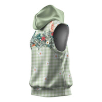 Sage Green Hawaiian Palaka Sleeveless Hoodie Kukui Nut Money Lei - Polynesian Pride