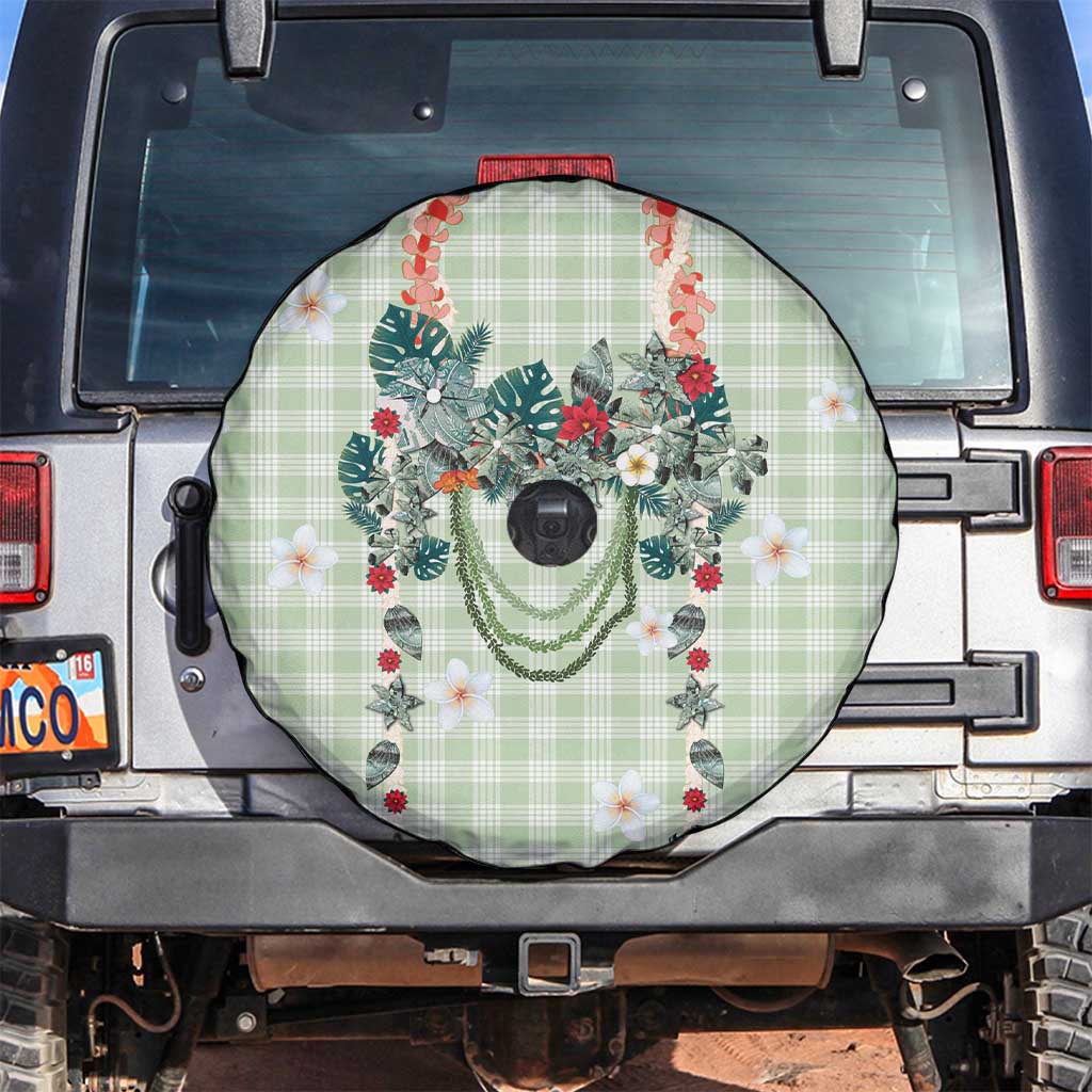 Sage Green Hawaiian Palaka Spare Tire Cover Kukui Nut Money Lei - Polynesian Pride