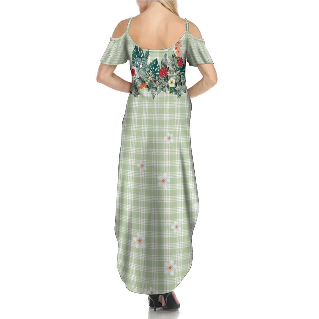 Sage Green Hawaiian Palaka Summer Maxi Dress Kukui Nut Money Lei - Polynesian Pride