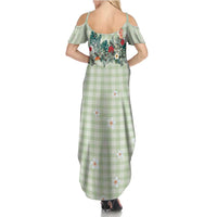 Sage Green Hawaiian Palaka Summer Maxi Dress Kukui Nut Money Lei - Polynesian Pride