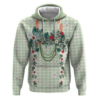 Sage Green Hawaiian Palaka Zip Hoodie Kukui Nut Money Lei - Polynesian Pride