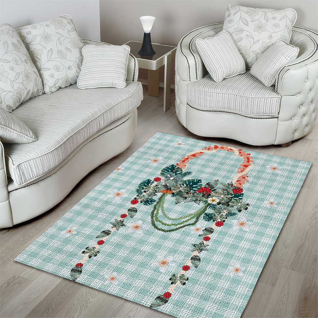 Turquoise Hawaiian Palaka Area Rug Kukui Nut Money Lei - Polynesian Pride