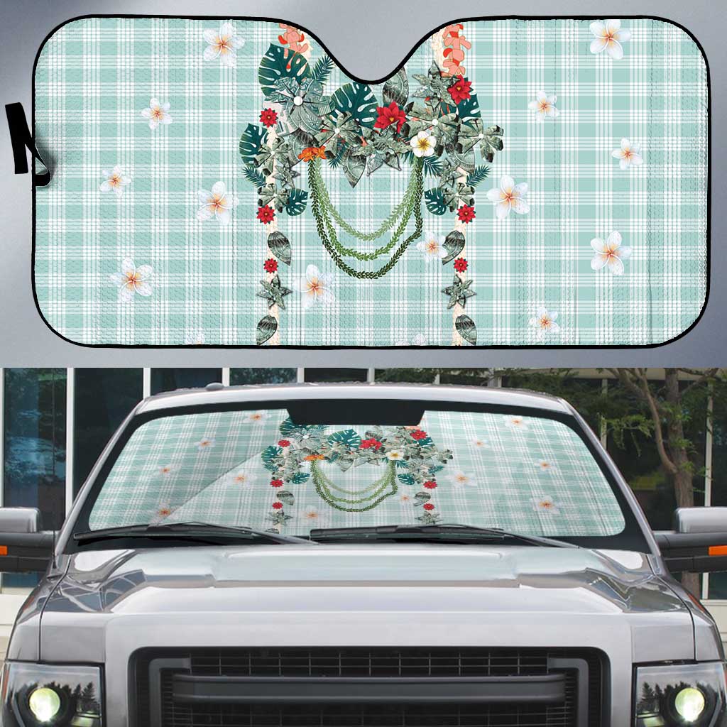 Turquoise Hawaiian Palaka Auto Sun Shade Kukui Nut Money Lei - Polynesian Pride