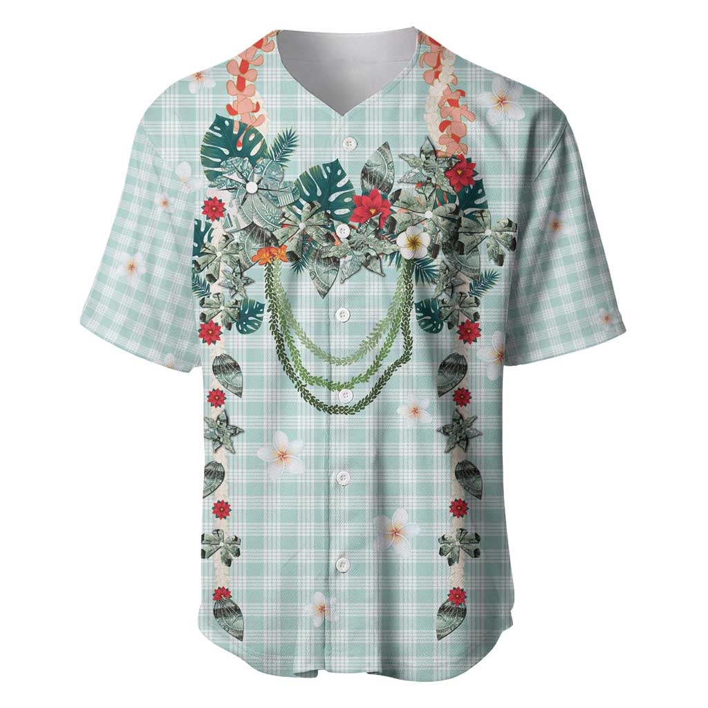Turquoise Hawaiian Palaka Baseball Jersey Kukui Nut Money Lei - Polynesian Pride
