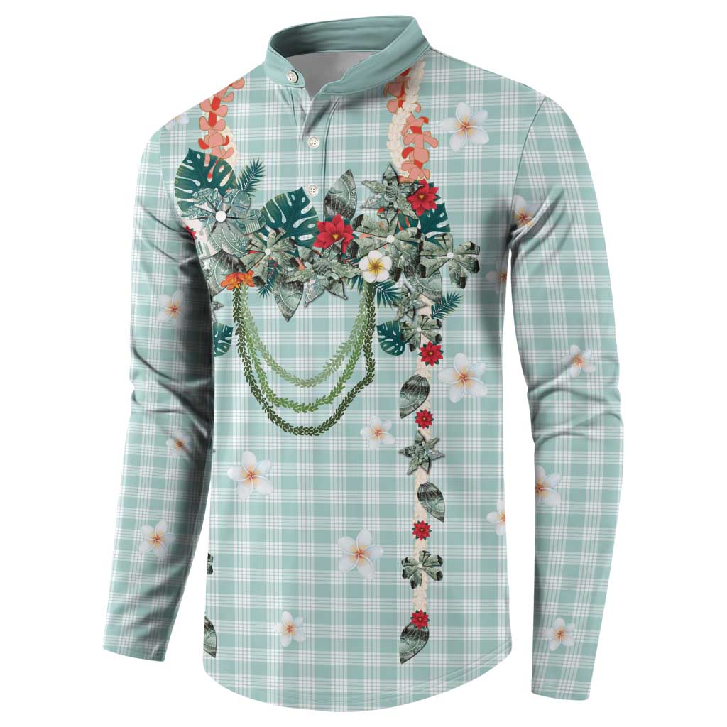 Turquoise Hawaiian Palaka Button Sweatshirt Kukui Nut Money Lei - Polynesian Pride