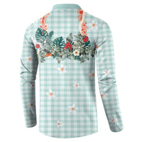 Turquoise Hawaiian Palaka Button Sweatshirt Kukui Nut Money Lei - Polynesian Pride