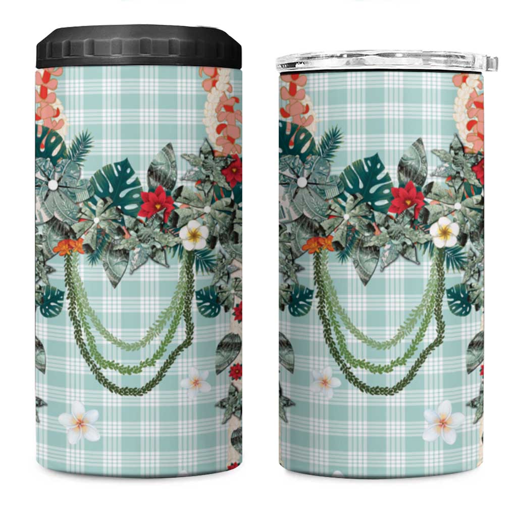 Turquoise Hawaiian Palaka 4 in 1 Can Cooler Tumbler Kukui Nut Money Lei - Polynesian Pride