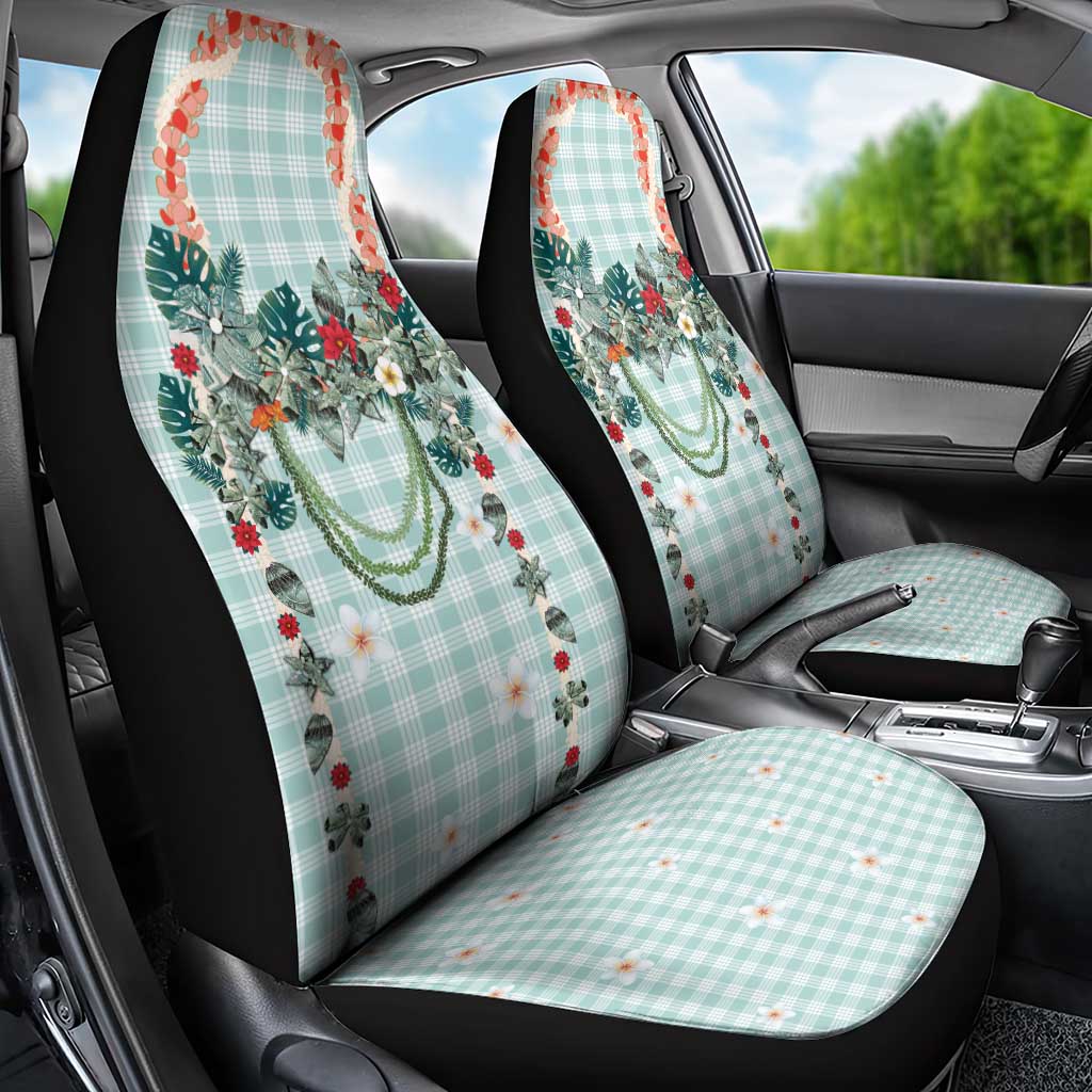 Turquoise Hawaiian Palaka Car Seat Cover Kukui Nut Money Lei - Polynesian Pride