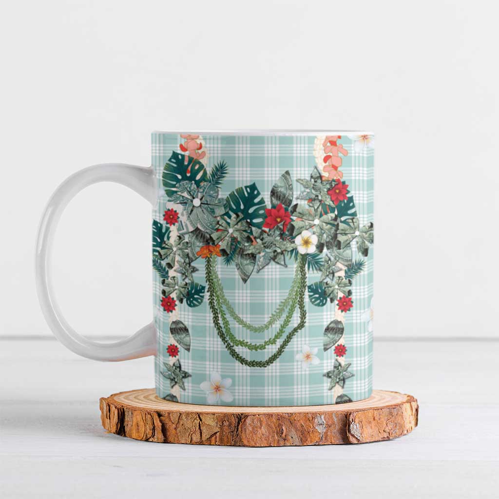 Turquoise Hawaiian Palaka Ceramic Mug Kukui Nut Money Lei - Polynesian Pride