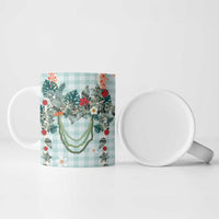 Turquoise Hawaiian Palaka Ceramic Mug Kukui Nut Money Lei - Polynesian Pride