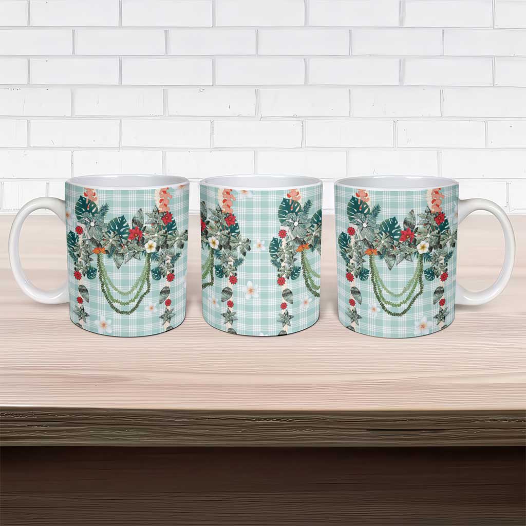 Turquoise Hawaiian Palaka Ceramic Mug Kukui Nut Money Lei - Polynesian Pride