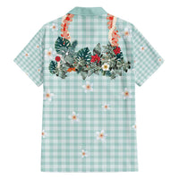 Turquoise Hawaiian Palaka Family Matching Puletasi and Hawaiian Shirt Kukui Nut Money Lei - Polynesian Pride