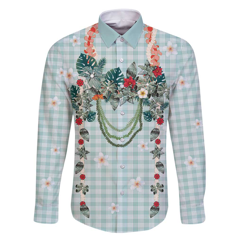 Turquoise Hawaiian Palaka Family Matching Puletasi and Hawaiian Shirt Kukui Nut Money Lei - Polynesian Pride