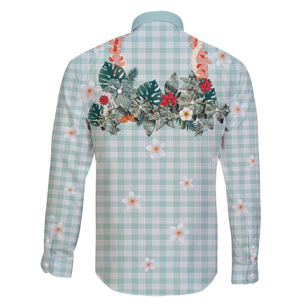 Turquoise Hawaiian Palaka Family Matching Puletasi and Hawaiian Shirt Kukui Nut Money Lei - Polynesian Pride