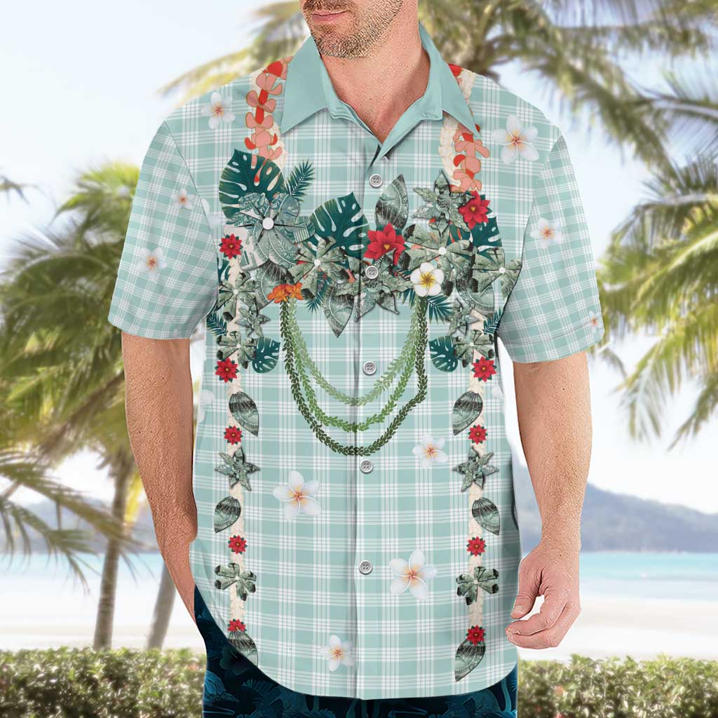 Turquoise Hawaiian Palaka Hawaiian Shirt Kukui Nut Money Lei - Polynesian Pride