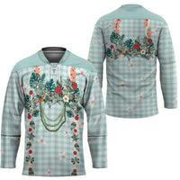 Turquoise Hawaiian Palaka Hockey Jersey Kukui Nut Money Lei - Polynesian Pride