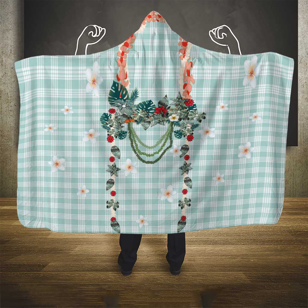 Turquoise Hawaiian Palaka Hooded Blanket Kukui Nut Money Lei - Polynesian Pride