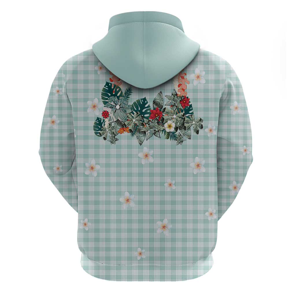 Turquoise Hawaiian Palaka Hoodie Kukui Nut Money Lei - Polynesian Pride