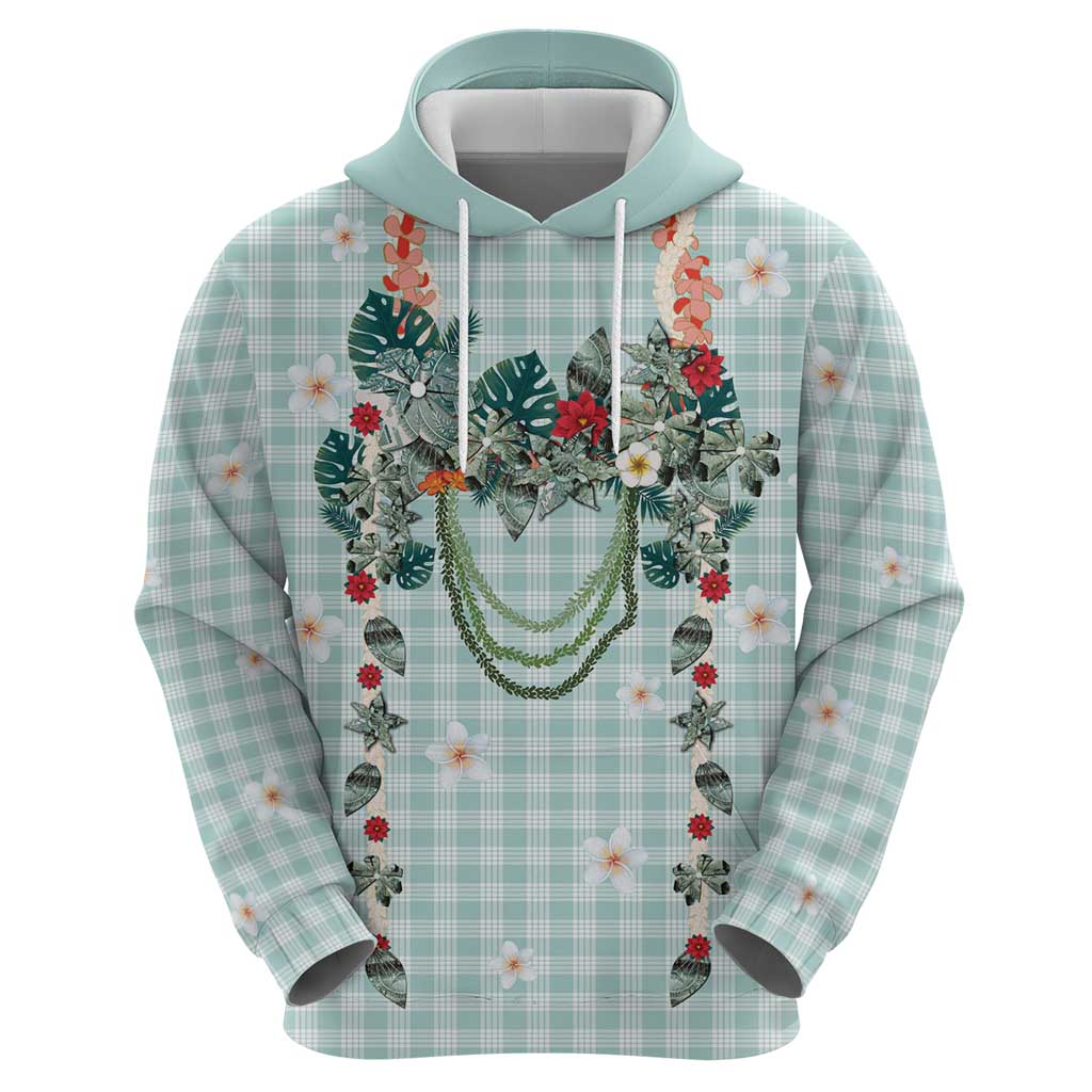 Turquoise Hawaiian Palaka Hoodie Kukui Nut Money Lei - Polynesian Pride
