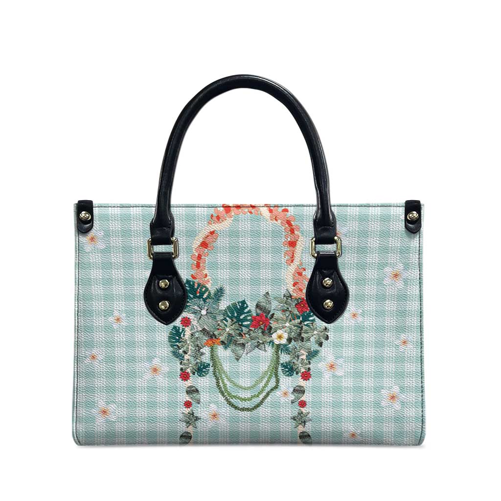 Turquoise Hawaiian Palaka Leather Bag Kukui Nut Money Lei - Polynesian Pride