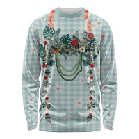 Turquoise Hawaiian Palaka Long Sleeve Shirt Kukui Nut Money Lei - Polynesian Pride