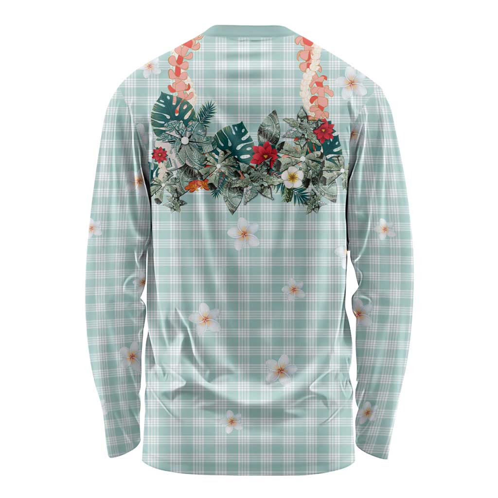 Turquoise Hawaiian Palaka Long Sleeve Shirt Kukui Nut Money Lei - Polynesian Pride