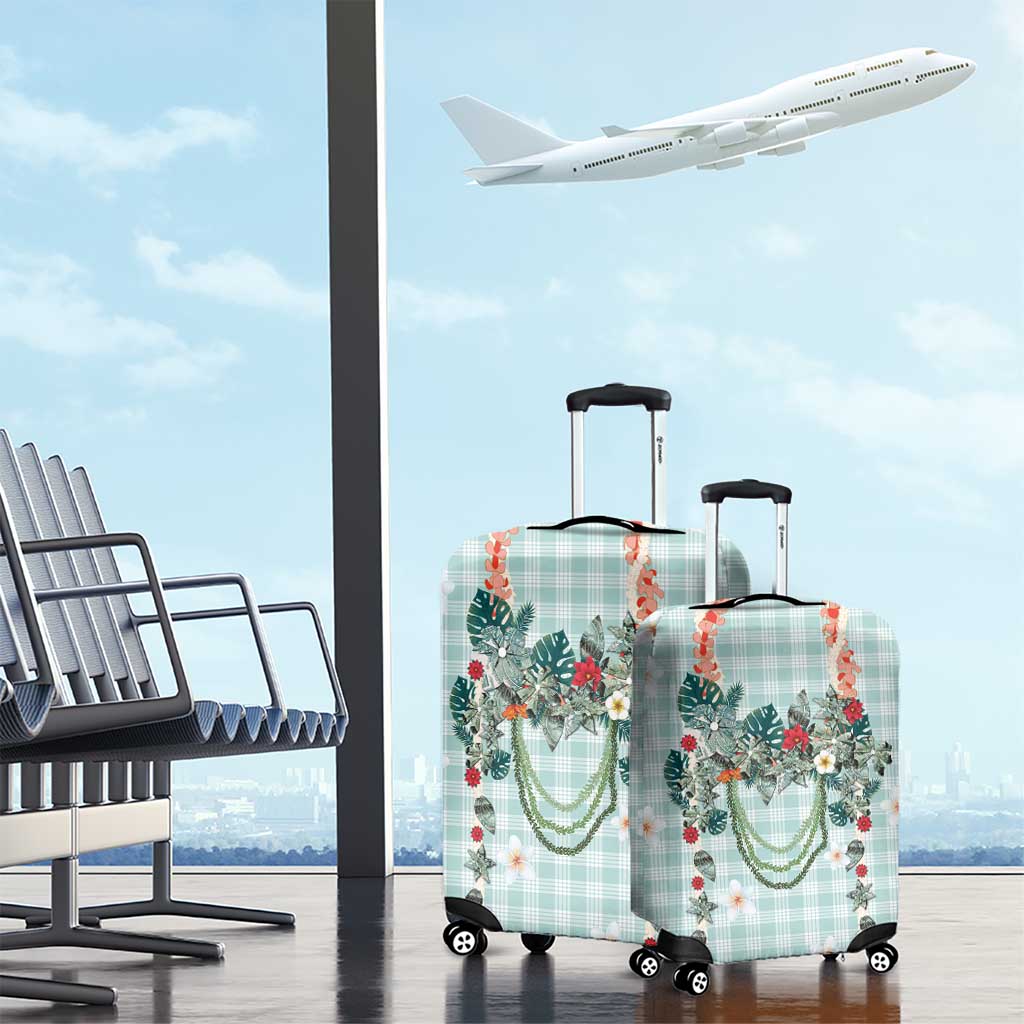 Turquoise Hawaiian Palaka Luggage Cover Kukui Nut Money Lei - Polynesian Pride