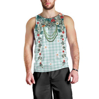 Turquoise Hawaiian Palaka Men Tank Top Kukui Nut Money Lei - Polynesian Pride