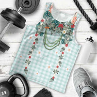 Turquoise Hawaiian Palaka Men Tank Top Kukui Nut Money Lei - Polynesian Pride