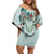 Turquoise Hawaiian Palaka Off Shoulder Short Dress Kukui Nut Money Lei - Polynesian Pride