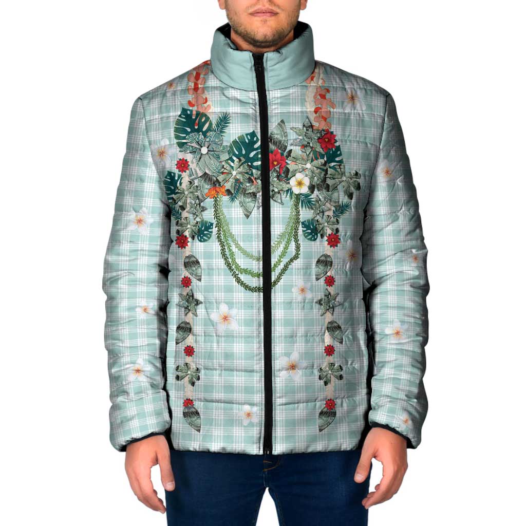 Turquoise Hawaiian Palaka Padded Jacket Kukui Nut Money Lei - Polynesian Pride