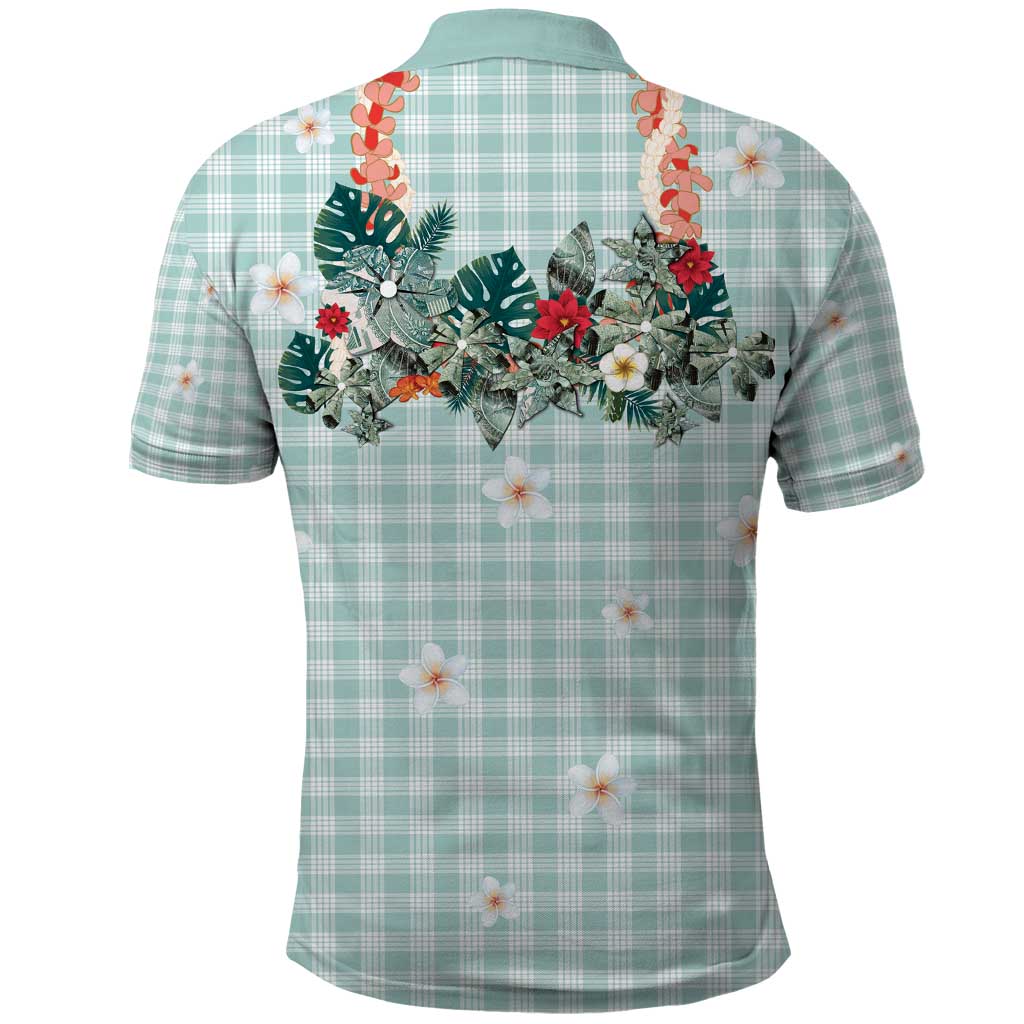 Turquoise Hawaiian Palaka Polo Shirt Kukui Nut Money Lei - Polynesian Pride