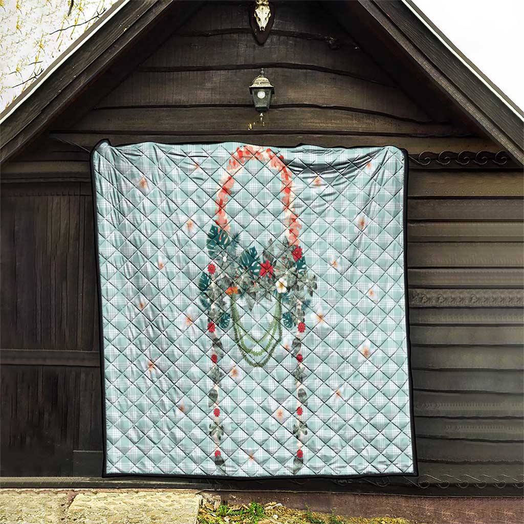 Turquoise Hawaiian Palaka Quilt Kukui Nut Money Lei - Polynesian Pride
