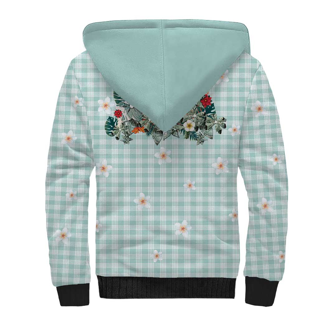 Turquoise Hawaiian Palaka Sherpa Hoodie Kukui Nut Money Lei - Polynesian Pride