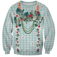 Turquoise Hawaiian Palaka Sweatshirt Kukui Nut Money Lei - Polynesian Pride