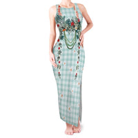 Turquoise Hawaiian Palaka Tank Maxi Dress Kukui Nut Money Lei - Polynesian Pride