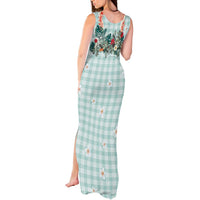 Turquoise Hawaiian Palaka Tank Maxi Dress Kukui Nut Money Lei - Polynesian Pride