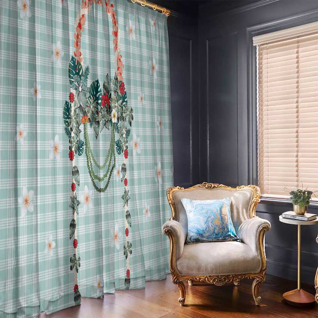 Turquoise Hawaiian Palaka Window Curtain Kukui Nut Money Lei - Polynesian Pride
