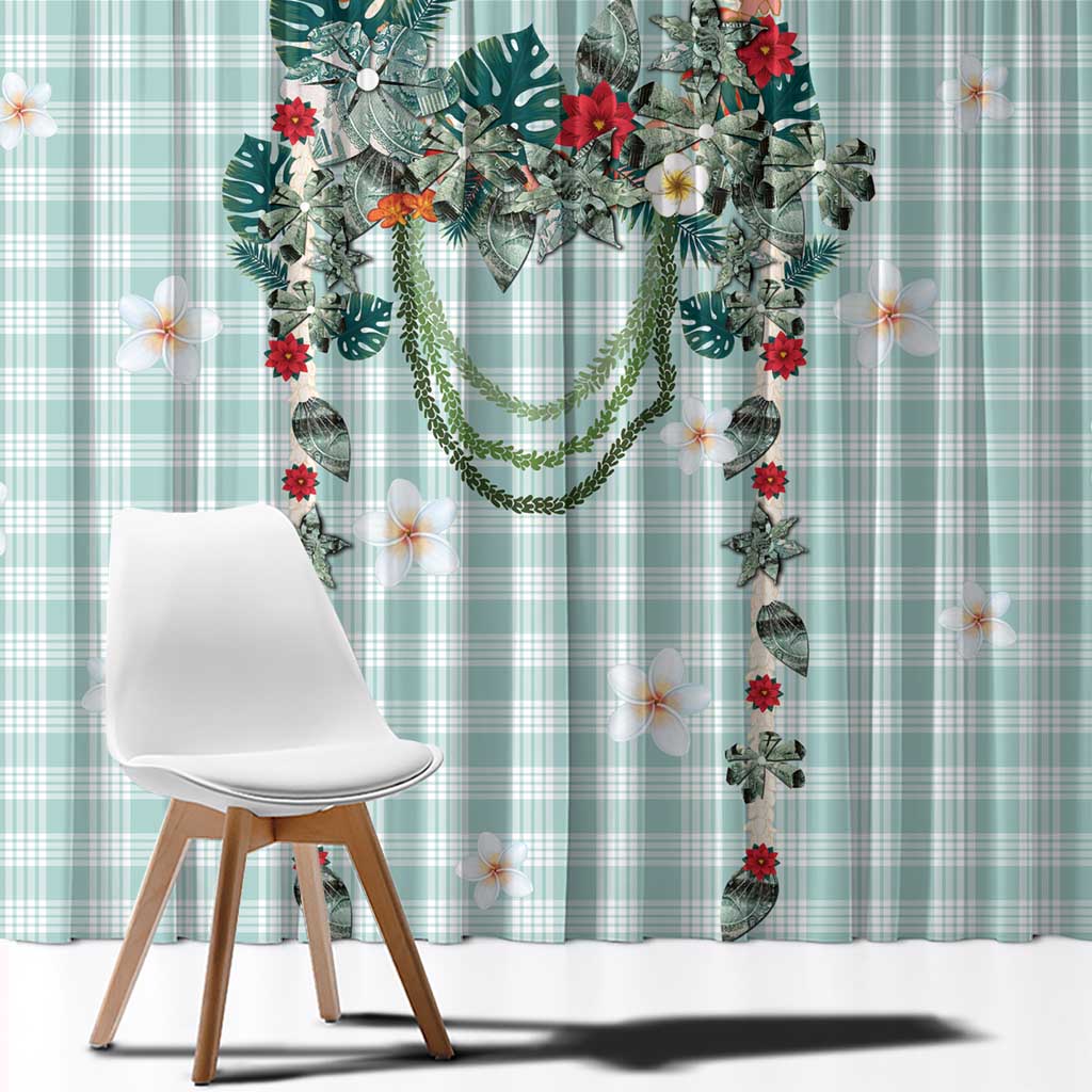 Turquoise Hawaiian Palaka Window Curtain Kukui Nut Money Lei - Polynesian Pride