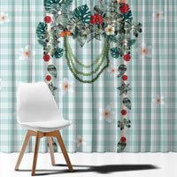 Turquoise Hawaiian Palaka Window Curtain Kukui Nut Money Lei - Polynesian Pride
