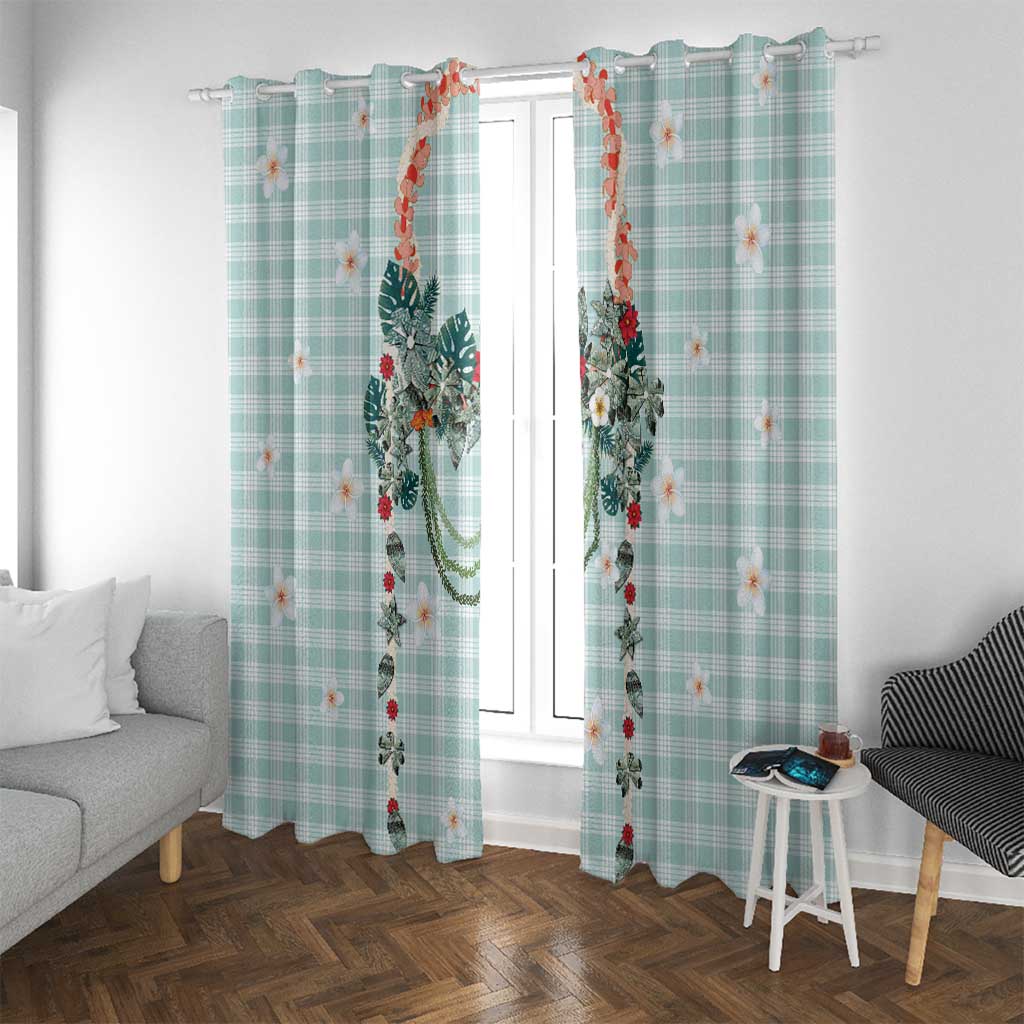 Turquoise Hawaiian Palaka Window Curtain Kukui Nut Money Lei - Polynesian Pride