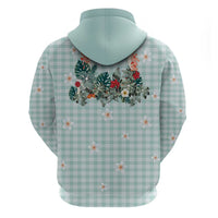 Turquoise Hawaiian Palaka Zip Hoodie Kukui Nut Money Lei - Polynesian Pride