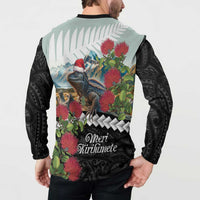 Meri Kirihimete Tuatara Button Sweatshirt New Zealand Fern with Puhutukawa Flowers
