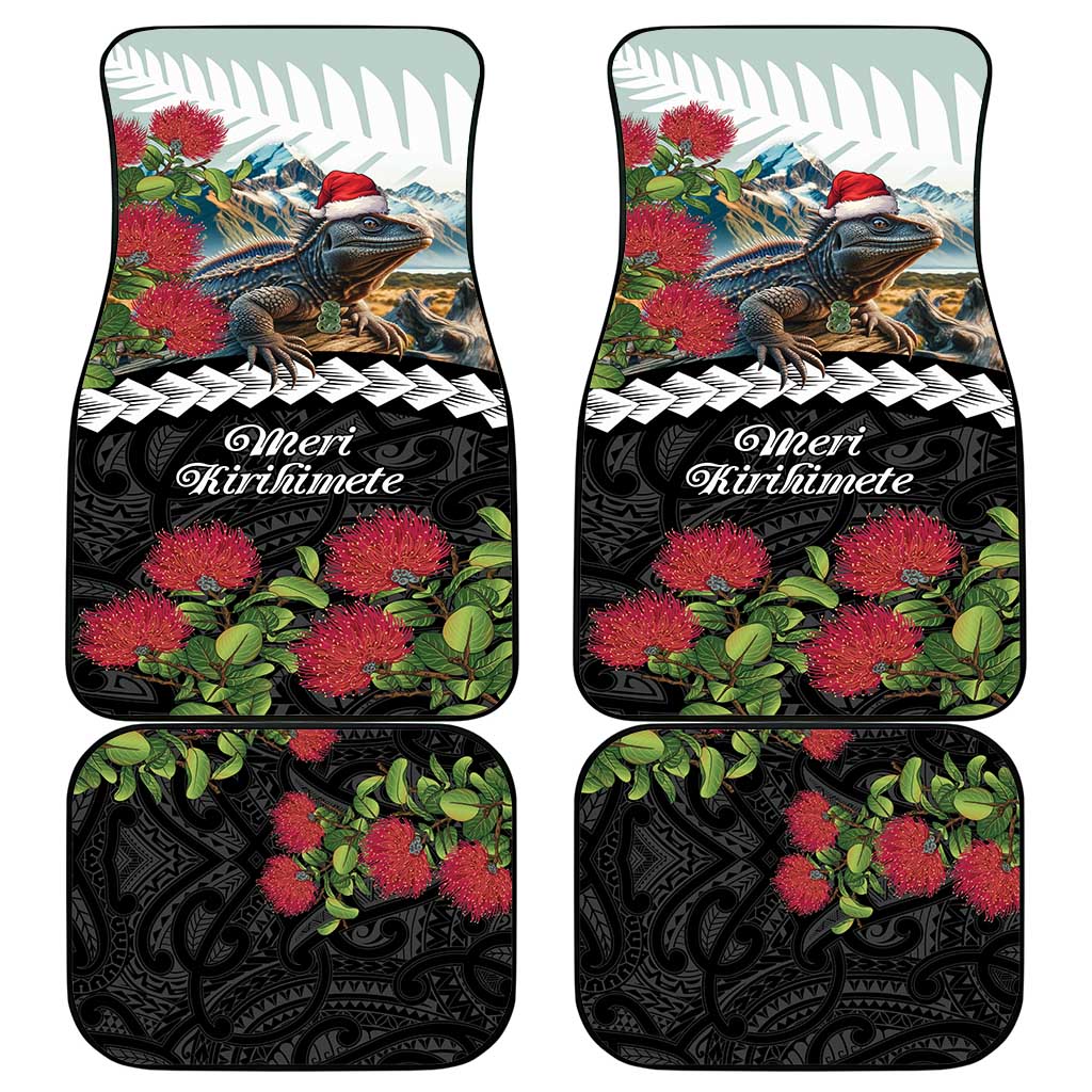 Meri Kirihimete Tuatara Car Mats New Zealand Fern with Puhutukawa Flowers