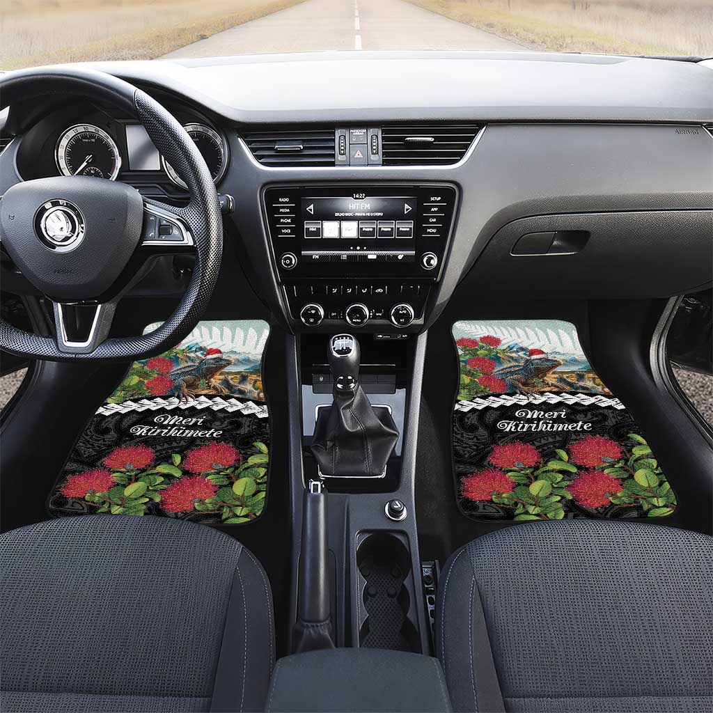 Meri Kirihimete Tuatara Car Mats New Zealand Fern with Puhutukawa Flowers