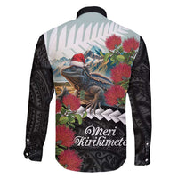 Meri Kirihimete Tuatara Family Matching Long Sleeve Bodycon Dress and Hawaiian Shirt New Zealand Fern with Puhutukawa Flowers