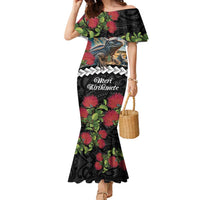 Meri Kirihimete Tuatara Family Matching Mermaid Dress and Hawaiian Shirt New Zealand Fern with Puhutukawa Flowers