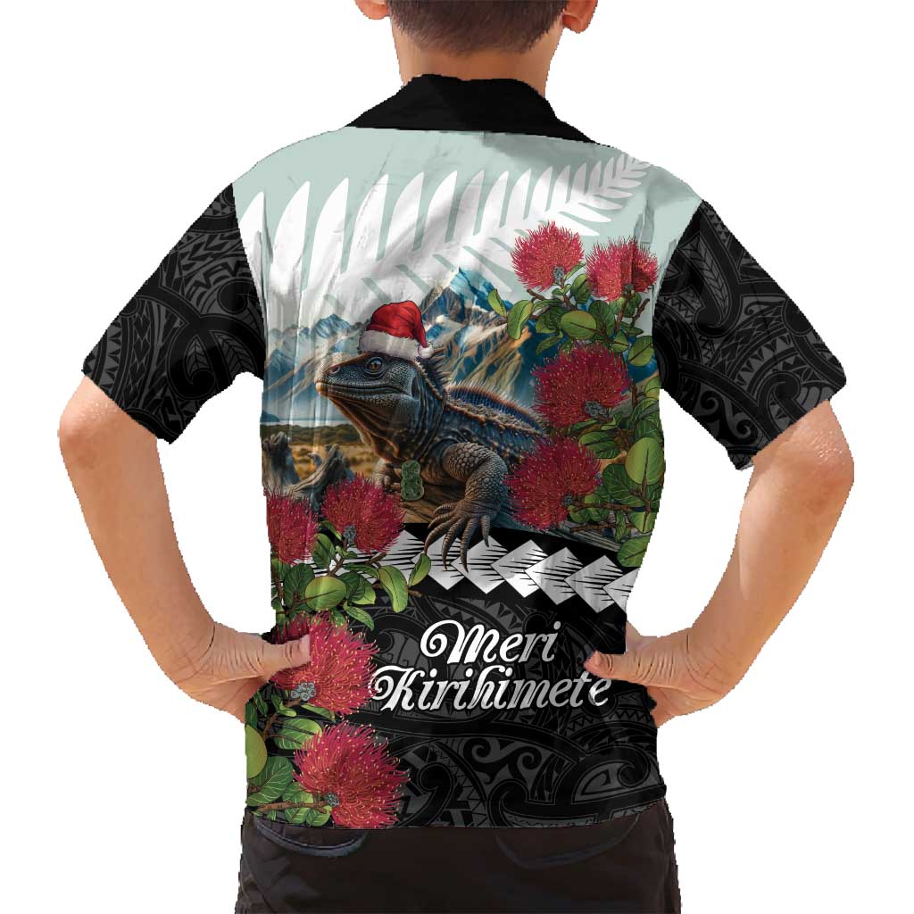 Meri Kirihimete Tuatara Family Matching Tank Maxi Dress and Hawaiian Shirt New Zealand Fern with Puhutukawa Flowers